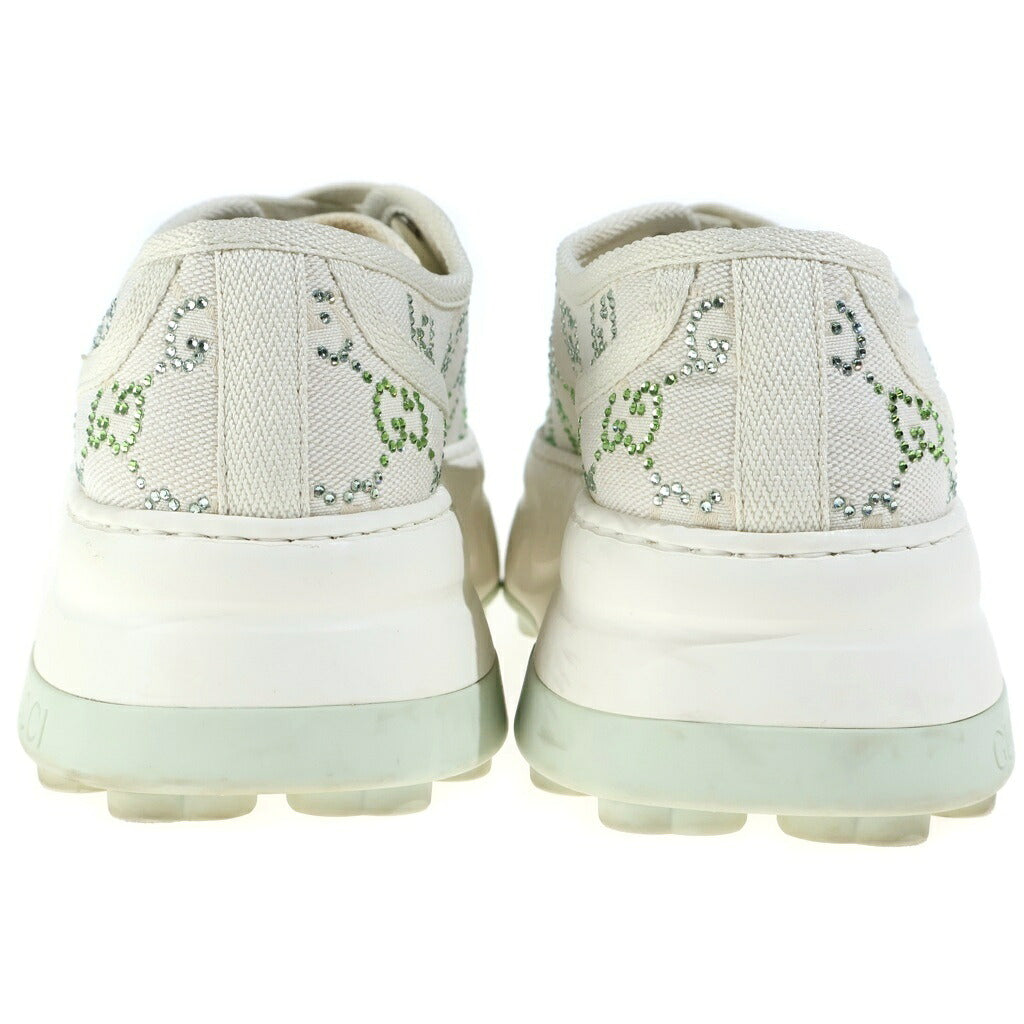 GUCCI(グッチ) GGキャンバス ラインストーン 厚底プラットフォームスニーカー ローカットスニーカー アイボリー×イエローグリーン