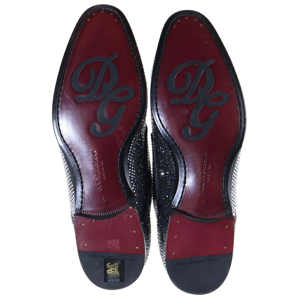 J&ANS DOLCE&GABBANA(ドルチェアンドガッバーナ) オールオーバー ラインストーン ダービーシューズ レースアップシューズ ブラック×シルバー