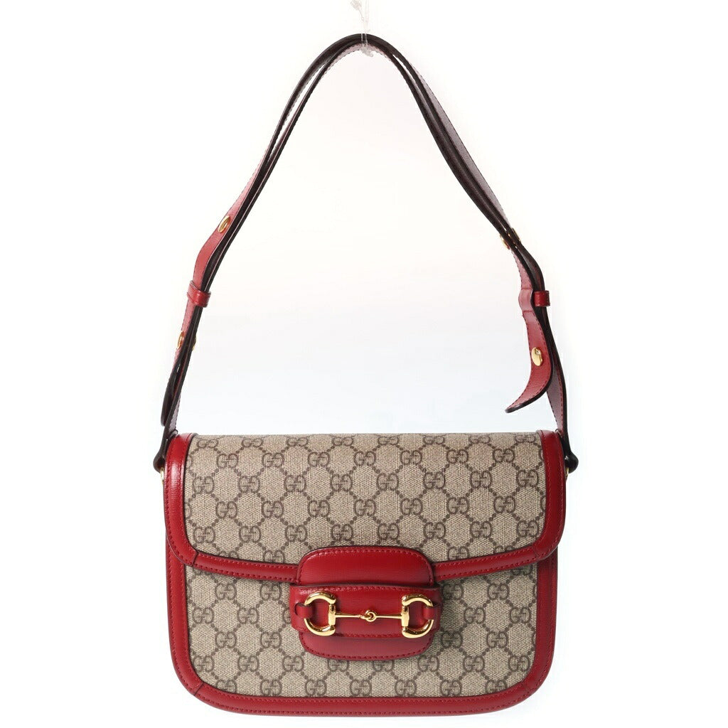 GUCCI(グッチ) GUCCI ホースビット1955 ショルダーバッグ ベージュ/レッド PVCレザー 602204