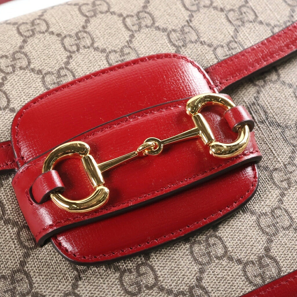 GUCCI(グッチ) GUCCI ホースビット1955 ショルダーバッグ ベージュ/レッド PVCレザー 602204