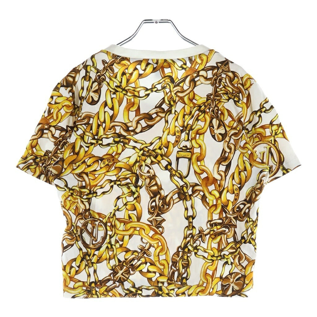LOUIS VUITTON(ルイヴィトン) チェーンプリント クロップトップ Tシャツ 半袖 コットン ホワイト/イエロー FOTS36YE4