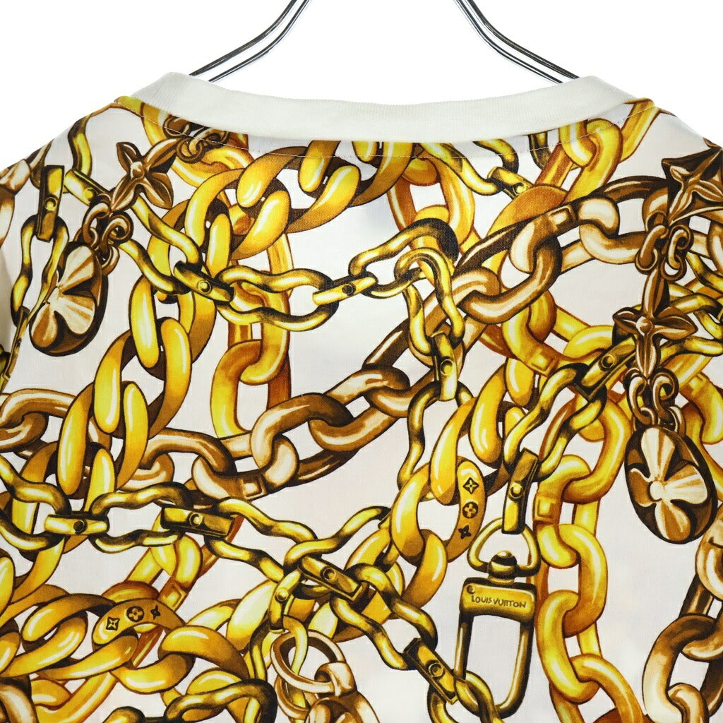 LOUIS VUITTON(ルイヴィトン) チェーンプリント クロップトップ Tシャツ 半袖 コットン ホワイト/イエロー FOTS36YE4