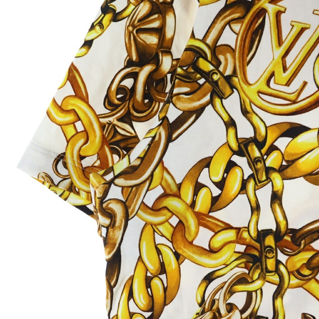 LOUIS VUITTON(ルイヴィトン) チェーンプリント クロップトップ Tシャツ 半袖 コットン ホワイト/イエロー FOTS36YE4