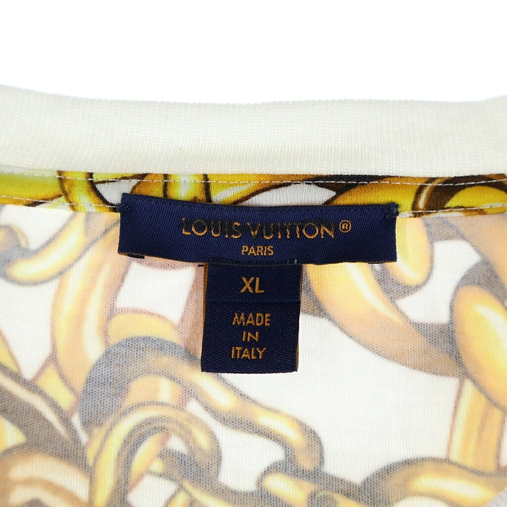 LOUIS VUITTON(ルイヴィトン) チェーンプリント クロップトップ Tシャツ 半袖 コットン ホワイト/イエロー FOTS36YE4