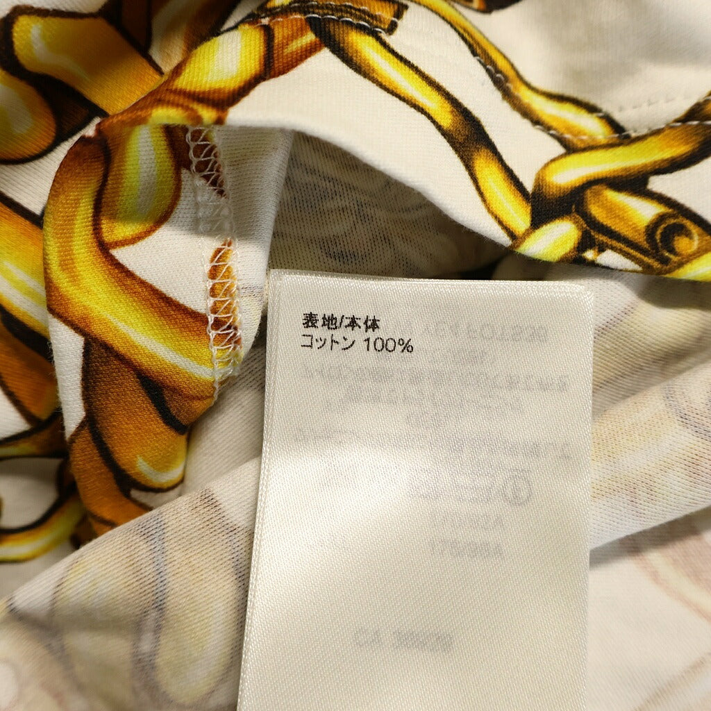 LOUIS VUITTON(ルイヴィトン) チェーンプリント クロップトップ Tシャツ 半袖 コットン ホワイト/イエロー FOTS36YE4