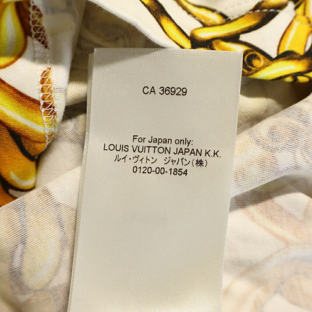 LOUIS VUITTON(ルイヴィトン) チェーンプリント クロップトップ Tシャツ 半袖 コットン ホワイト/イエロー FOTS36YE4