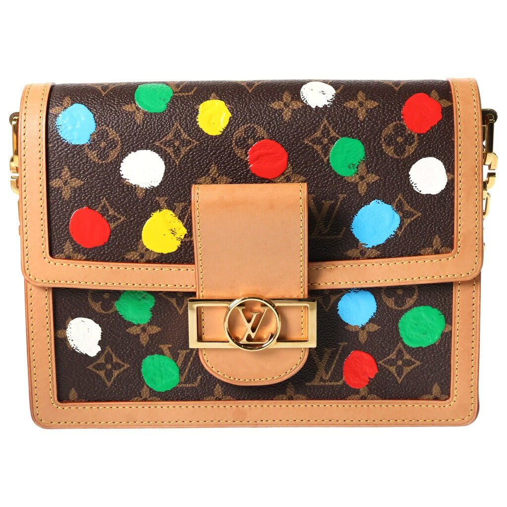 LOUIS VUITTON(ルイヴィトン) モノグラム ペインティッドドット ドーフィーヌMM ショルダーバッグ ブラウン レザー×PVC M46432 ゴールド金具