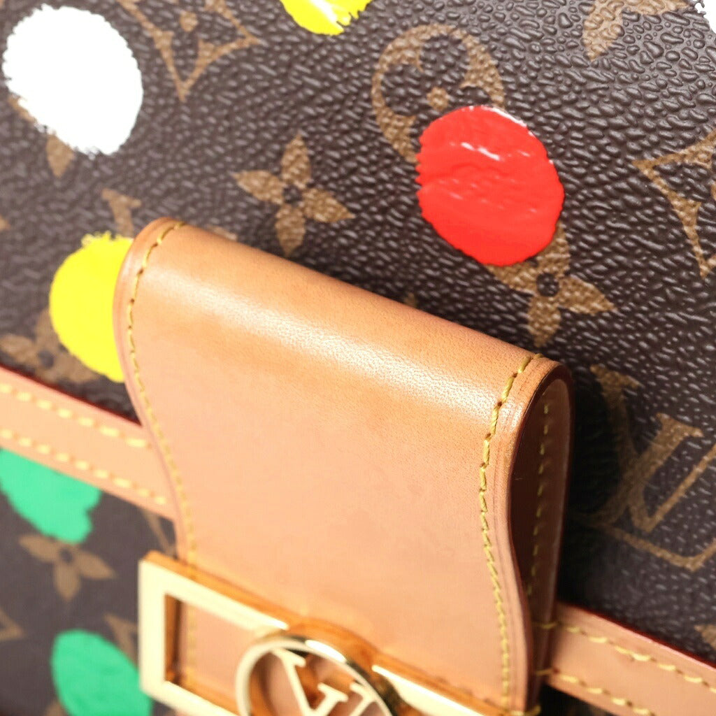 LOUIS VUITTON(ルイヴィトン) モノグラム ペインティッドドット ドーフィーヌMM ショルダーバッグ ブラウン レザー×PVC M46432 ゴールド金具