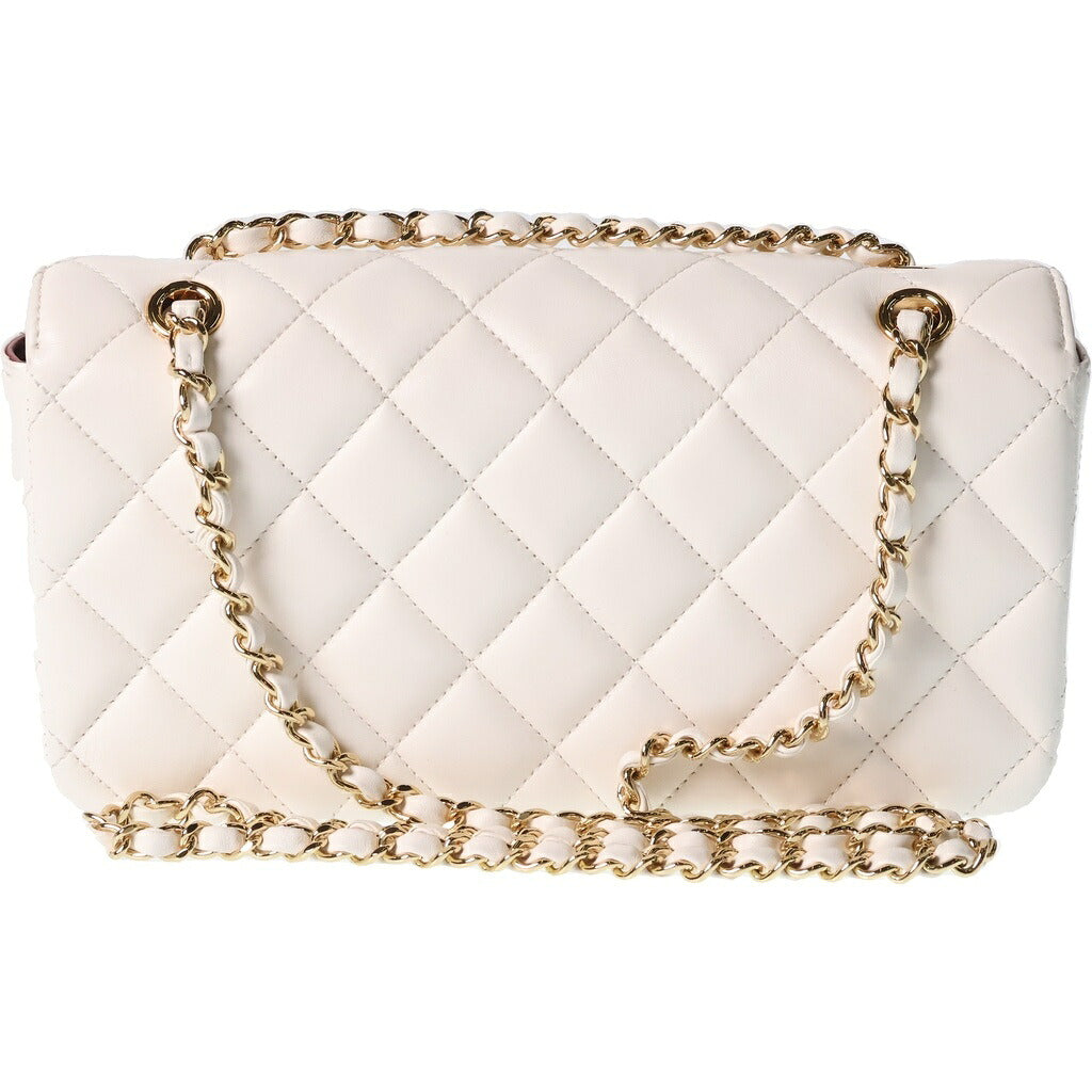 CHANEL(シャネル) マトラッセ 25 ミニ SフラップWチェーンショルダーバッグ ホワイト ラムスキン プレートシリアル ゴールド金具
