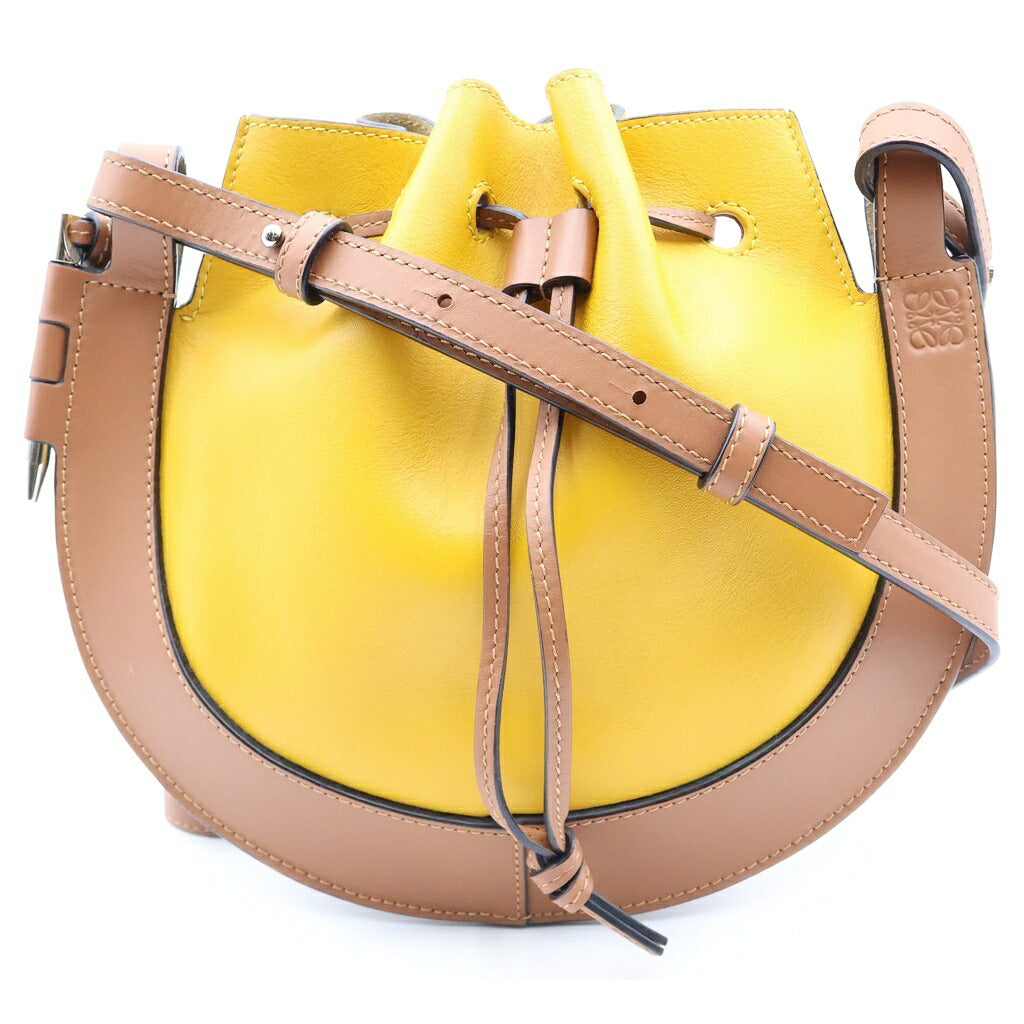 LOEWE(ロエベ) ホースシュー スモール ショルダーバッグ イエロー×ブラウン カーフレザー A826303X03 シルバー金具