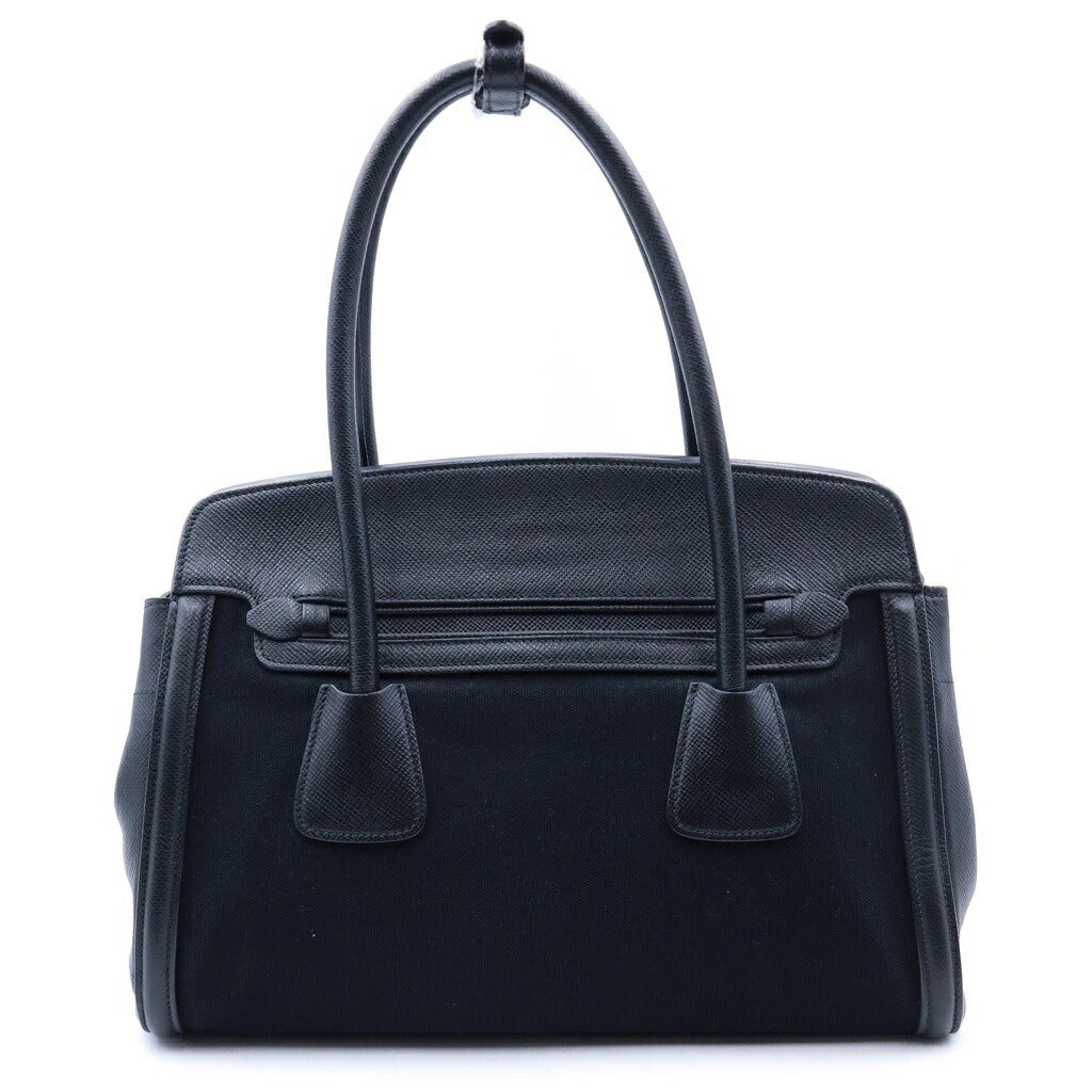 PRADA(プラダ) ロゴ ハンドバッグ ショルダーバッグ 2WAY サフィアーノレザー×キャンバス ブラック BN2595