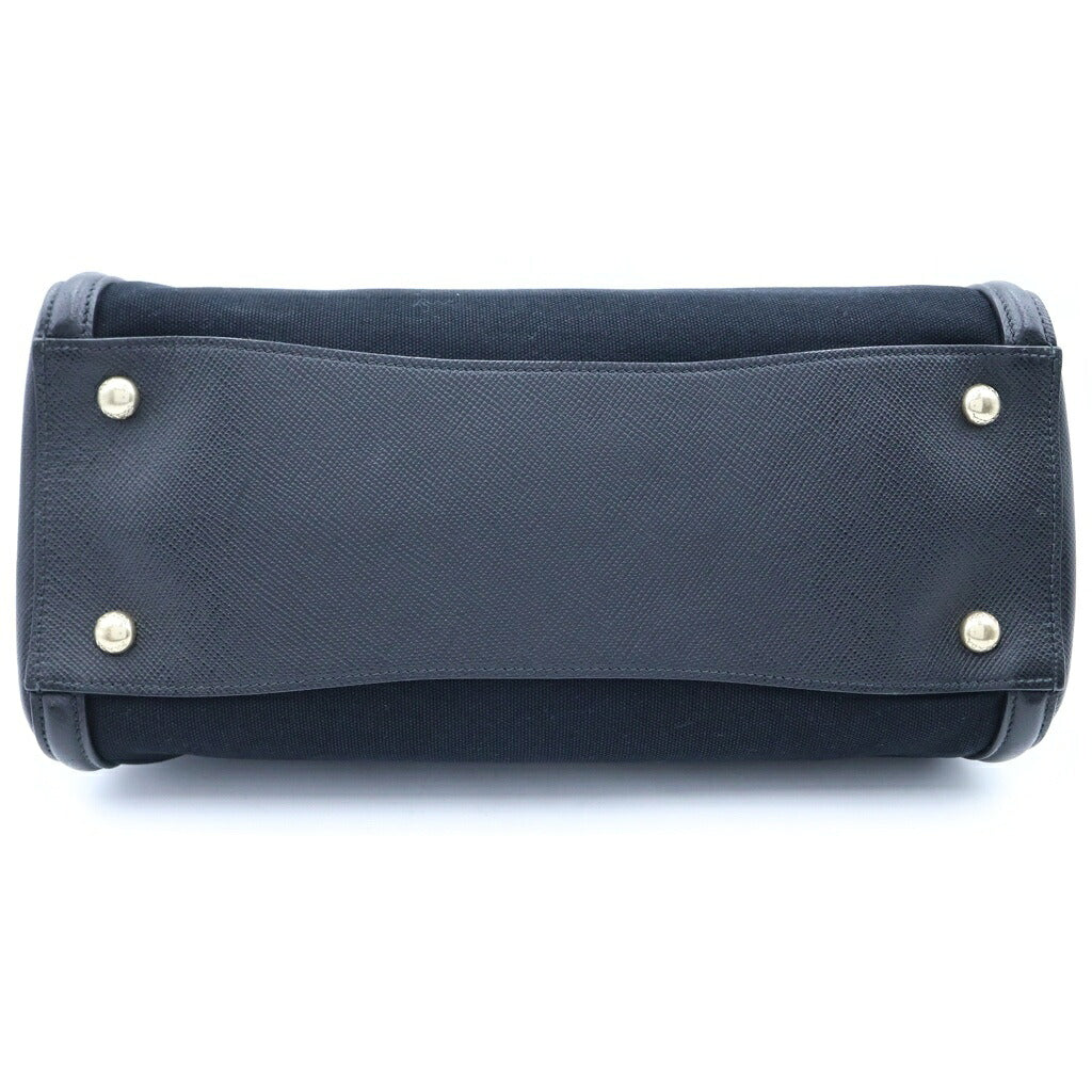 PRADA(プラダ) ロゴ ハンドバッグ ショルダーバッグ 2WAY サフィアーノレザー×キャンバス ブラック BN2595