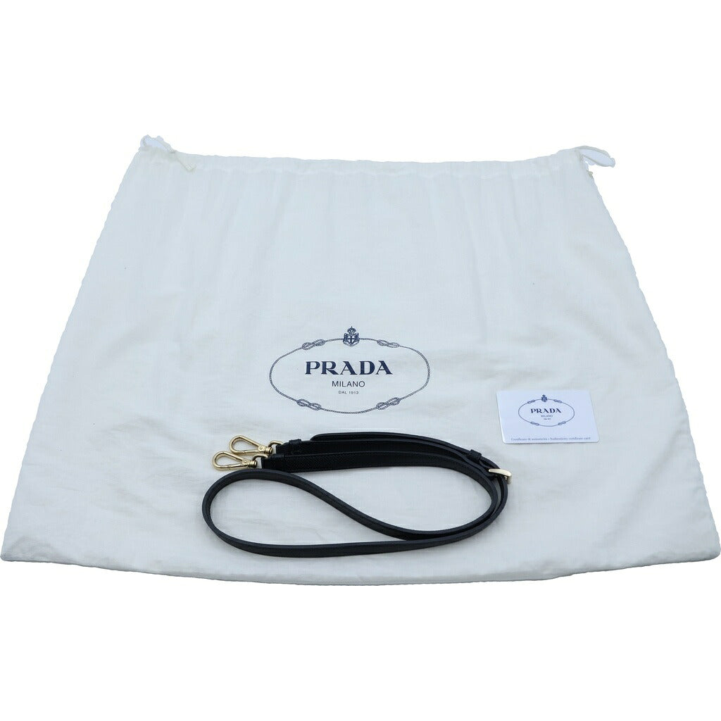 PRADA(プラダ) ロゴ ハンドバッグ ショルダーバッグ 2WAY サフィアーノレザー×キャンバス ブラック BN2595