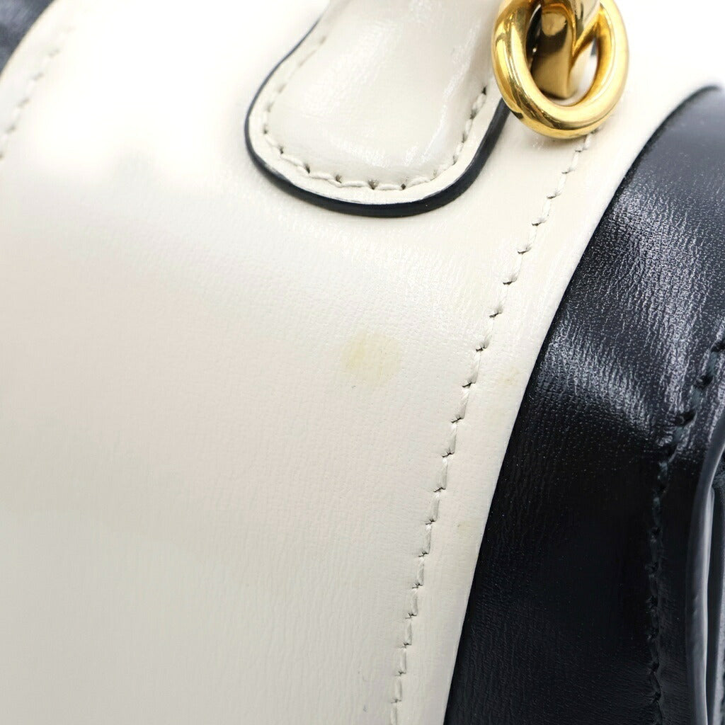 GUCCI(グッチ) バンブー ミディアム 2WAYハンドバッグ ショルダーバッグ ブラック×ホワイト レザー 672206 ゴールド金具
