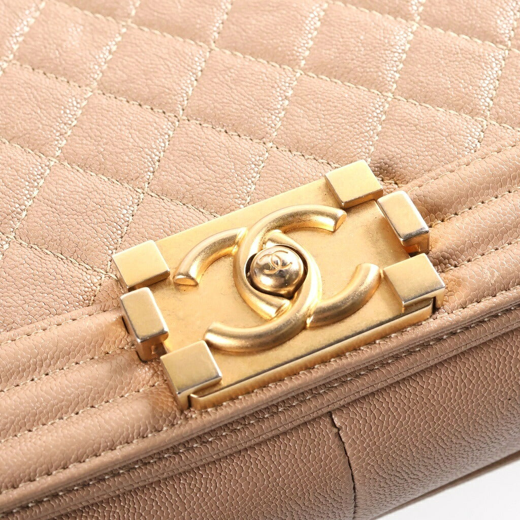 CHANEL(シャネル) ボーイシャネル チェーンショルダーバッグ ベージュ キャビアスキン 27番台 ゴールド金具