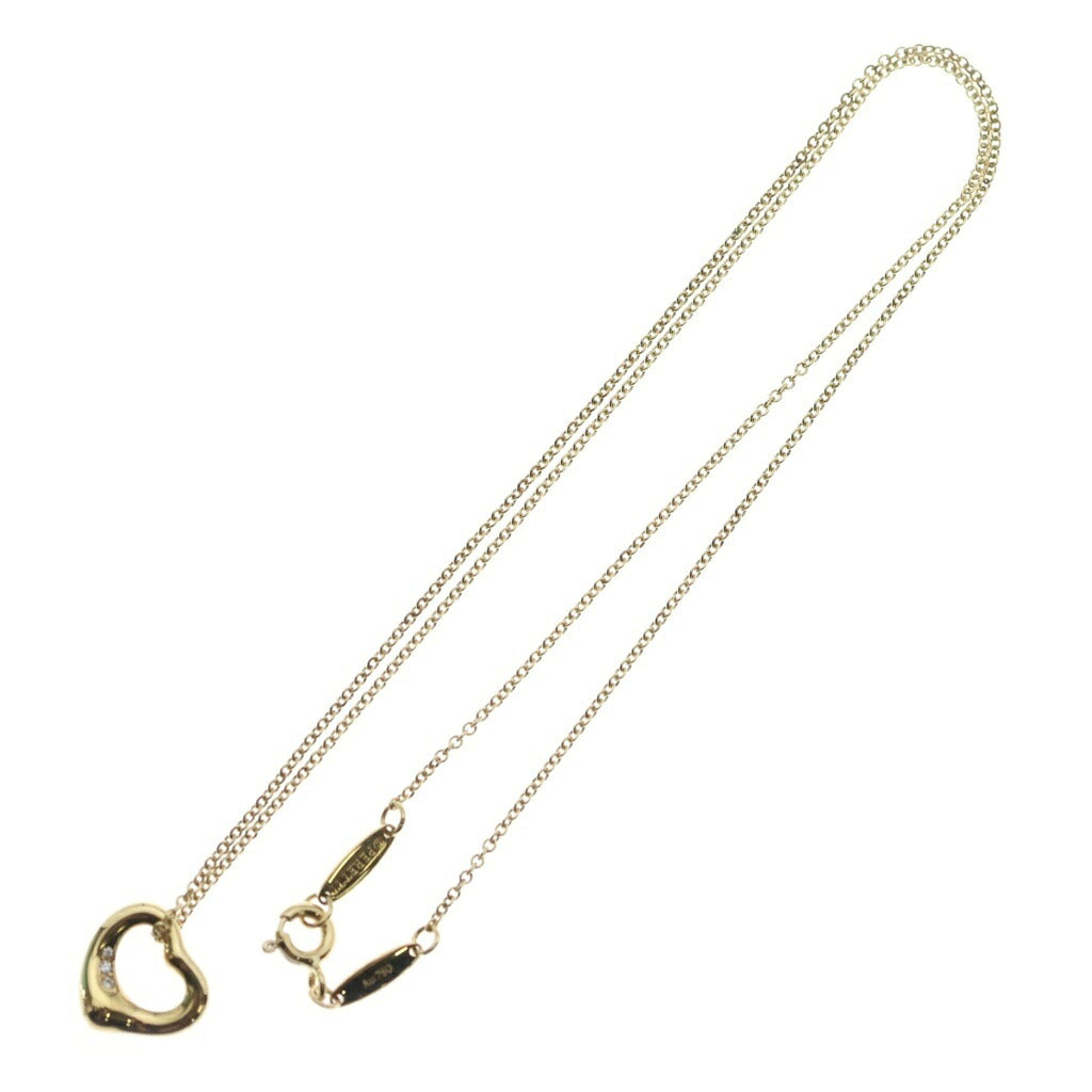 TIFFANY & Co.(ティファニー) エルサペレッティ オープンハート 3Pダイヤ ネックレス ペンダント チェーン イエローゴールド Au750YG