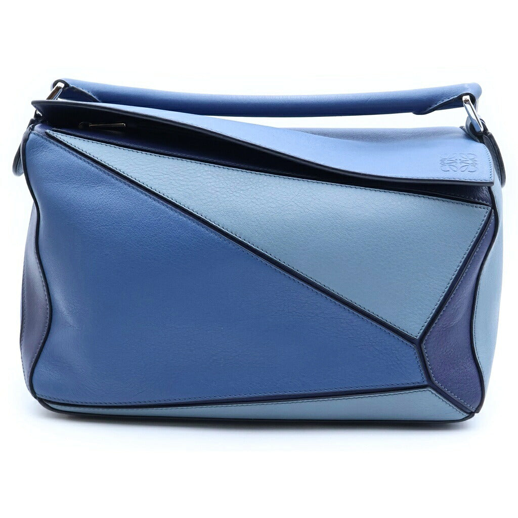 LOEWE(ロエベ) パズルバッグ ミディアム バイカラー 2WAYハンドバッグ ショルダーバッグ ブルー×ライトブルー レザー シルバー金具