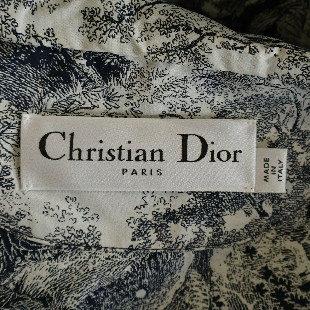 Christian Dior(クリスチャンディオール) ロゴ パーカー フーディ 半袖 ハーフジップ トワルドゥジュイ ナイロン ネイビー/ホワイト