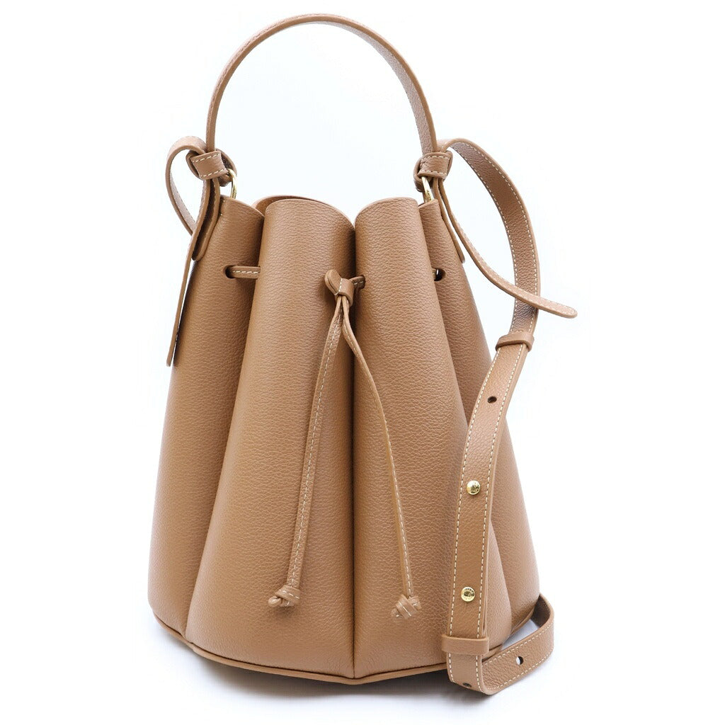 Polene(ポレーヌ) カヌレ 2WAYハンドバッグ ショルダーバッグ ブラウン レザー ゴールド金具