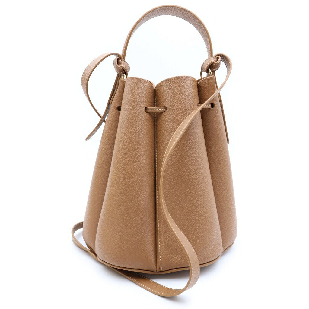Polene(ポレーヌ) カヌレ 2WAYハンドバッグ ショルダーバッグ ブラウン レザー ゴールド金具