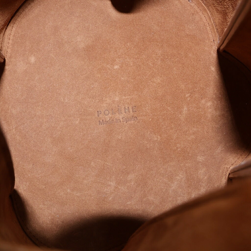 Polene(ポレーヌ) カヌレ 2WAYハンドバッグ ショルダーバッグ ブラウン レザー ゴールド金具