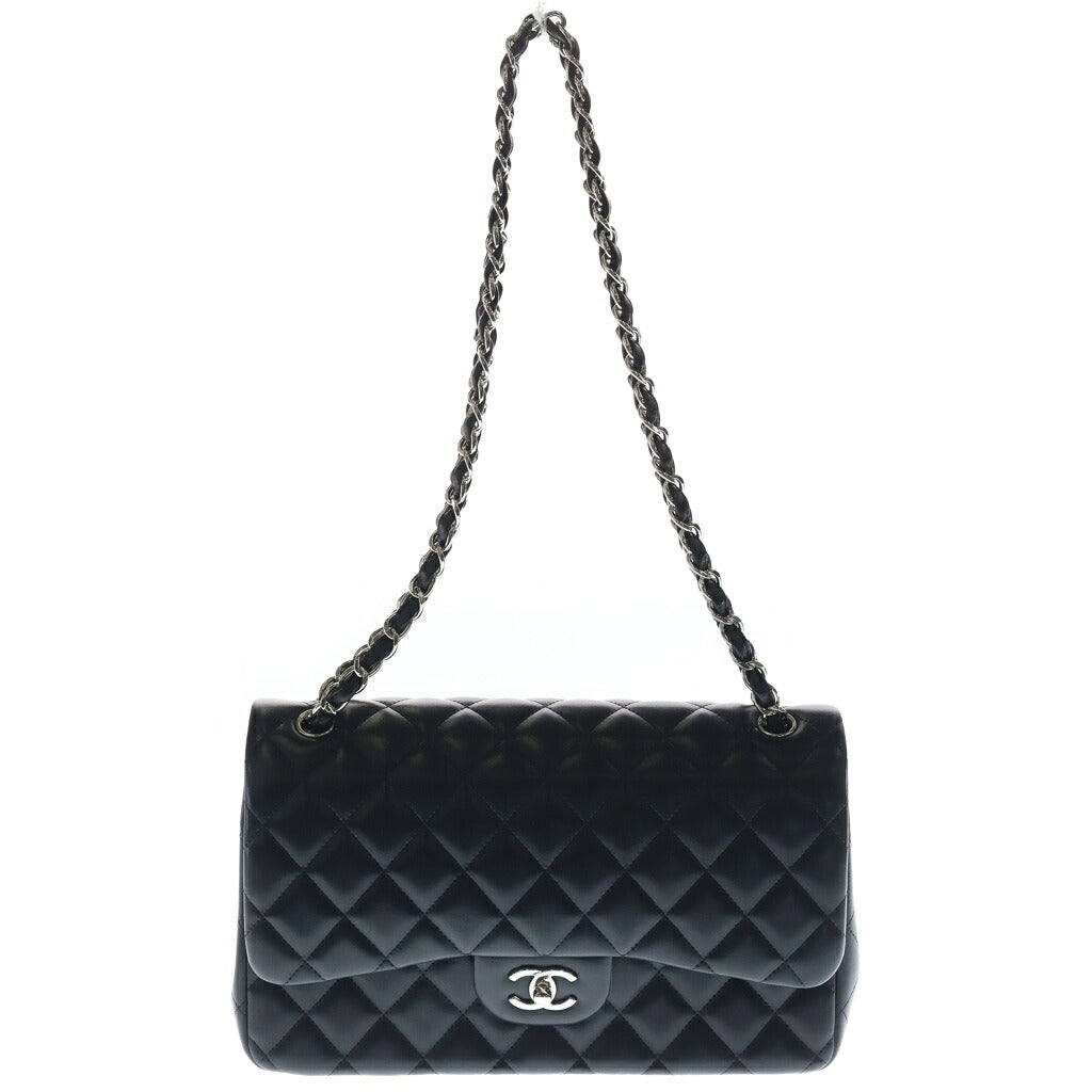 CHANEL(シャネル) マトラッセ30 WフラップWチェーンショルダーバッグ ハンドバッグ ブラック シルバー金具 ラムスキン シール有 16番台 A58600