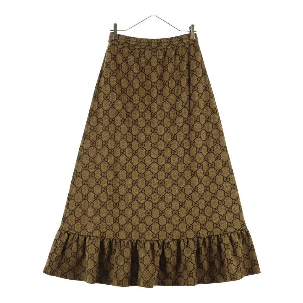 GUCCI(グッチ) GG総柄プリント裾 フリル ロング フレアスカート ブラウン レディース 550659