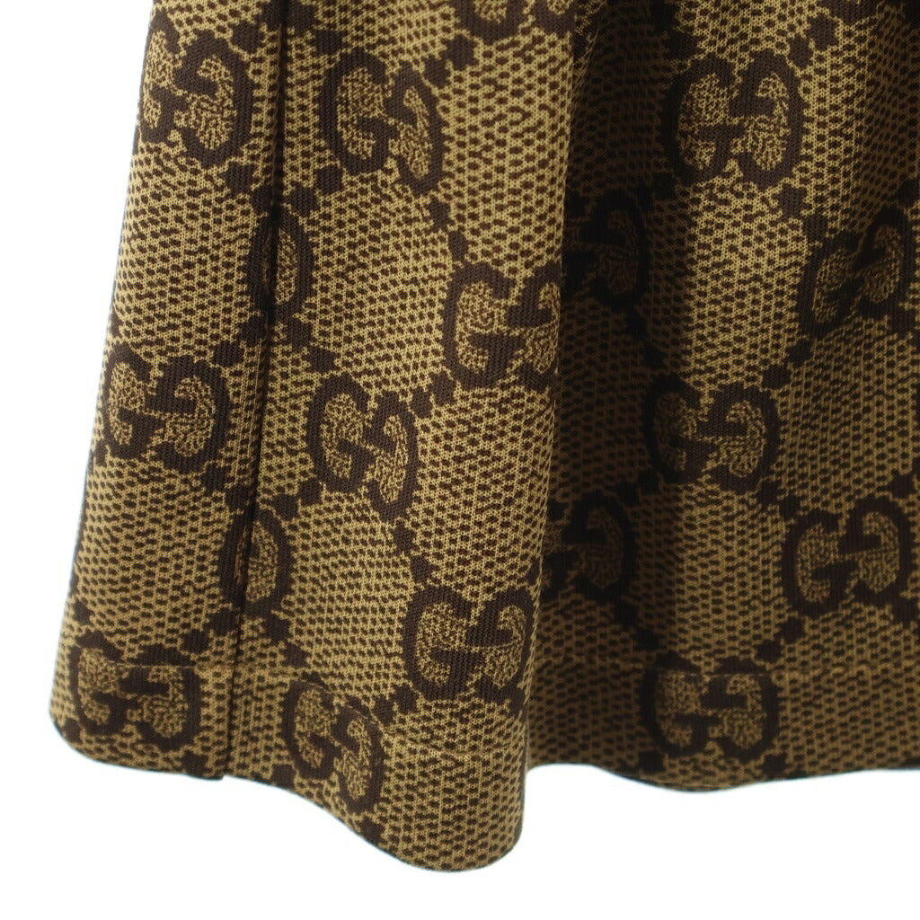 GUCCI(グッチ) GG総柄プリント裾 フリル ロング フレアスカート ブラウン レディース 550659