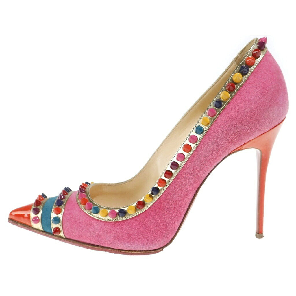 CHRISTIAN LOUBOUTIN(クリスチャンルブタン) スパイクスタッズ スエードレザー ヒール パンプス シューズ ピンク/マルチカラー レディース