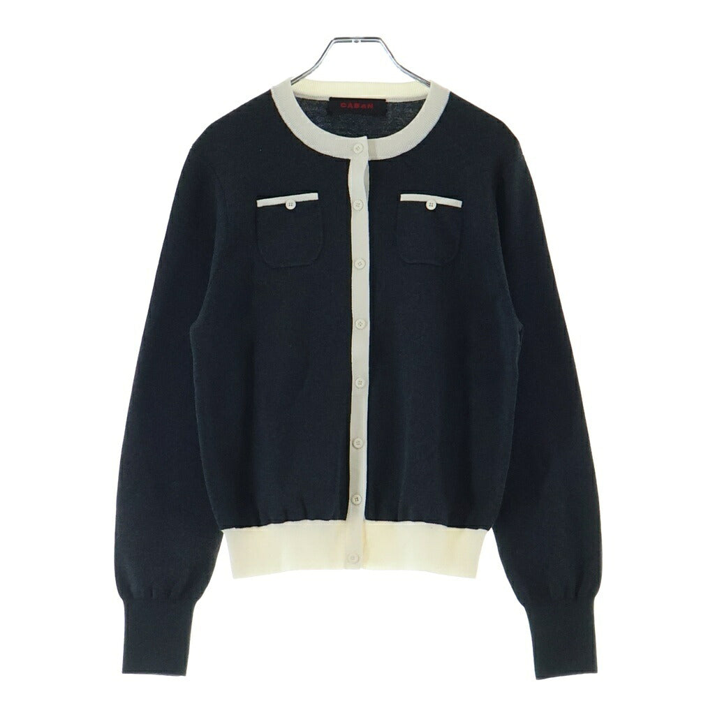 CABaN(キャバン) コットンカシミヤ バイカラークルーネックカーディガン ダークグレー