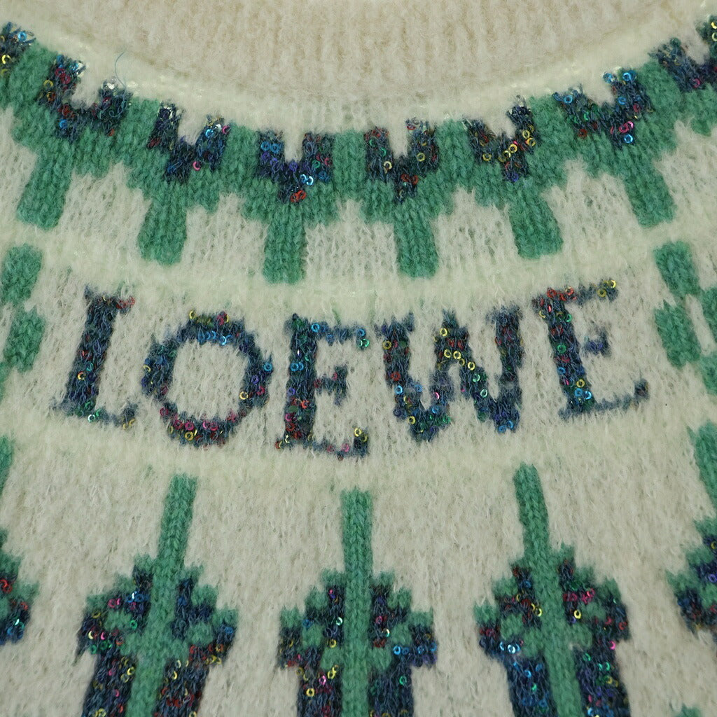 LOEWE(ロエベ) フェアアイル スパンコール ウール混 クルーネックニットセーター アイボリー×ライトグリーン S359Y14KIB