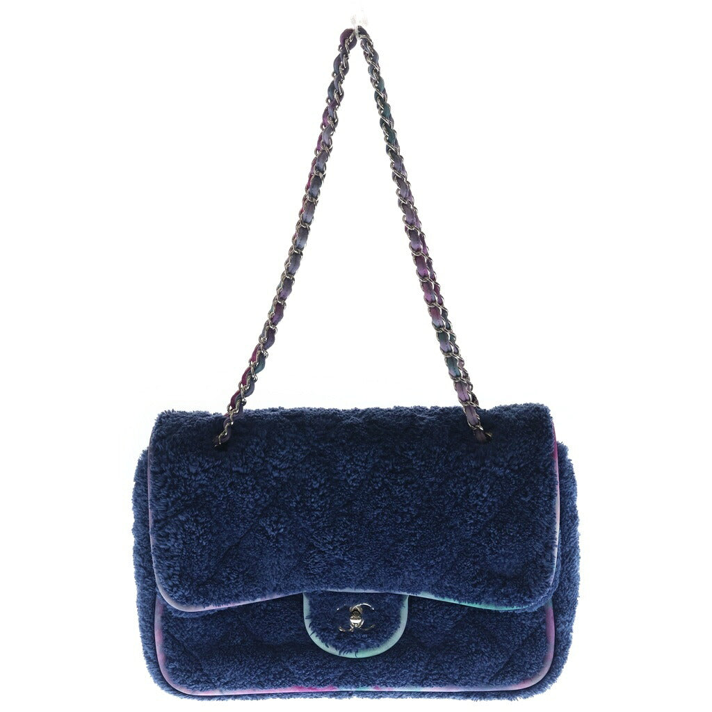 CHANEL(シャネル) マトラッセ30 シングルフラップ ダブルチェーン ショルダーバッグ ミックスファイバー ネイビー×パープル シルバー金具 シール有 30番台 AS2306