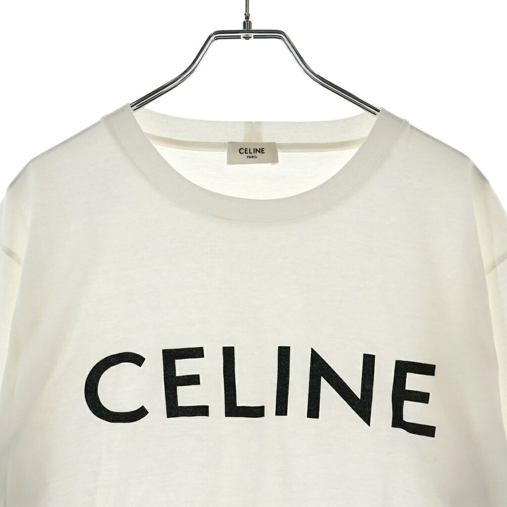 CELINE(セリーヌ) フロントロゴ半袖Tシャツ クルーネックカットソー ホワイト