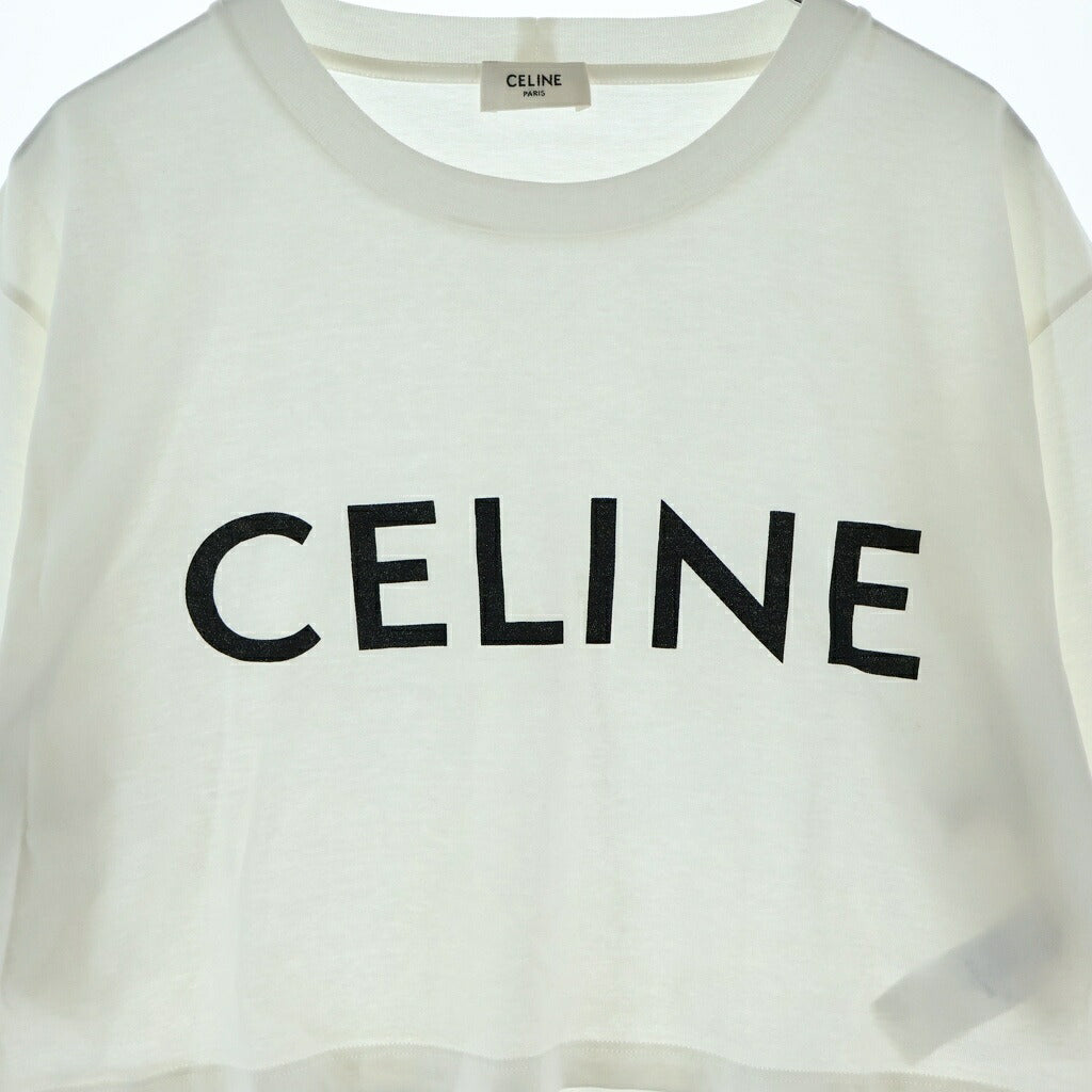 CELINE(セリーヌ) フロントロゴ半袖Tシャツ クルーネックカットソー ホワイト