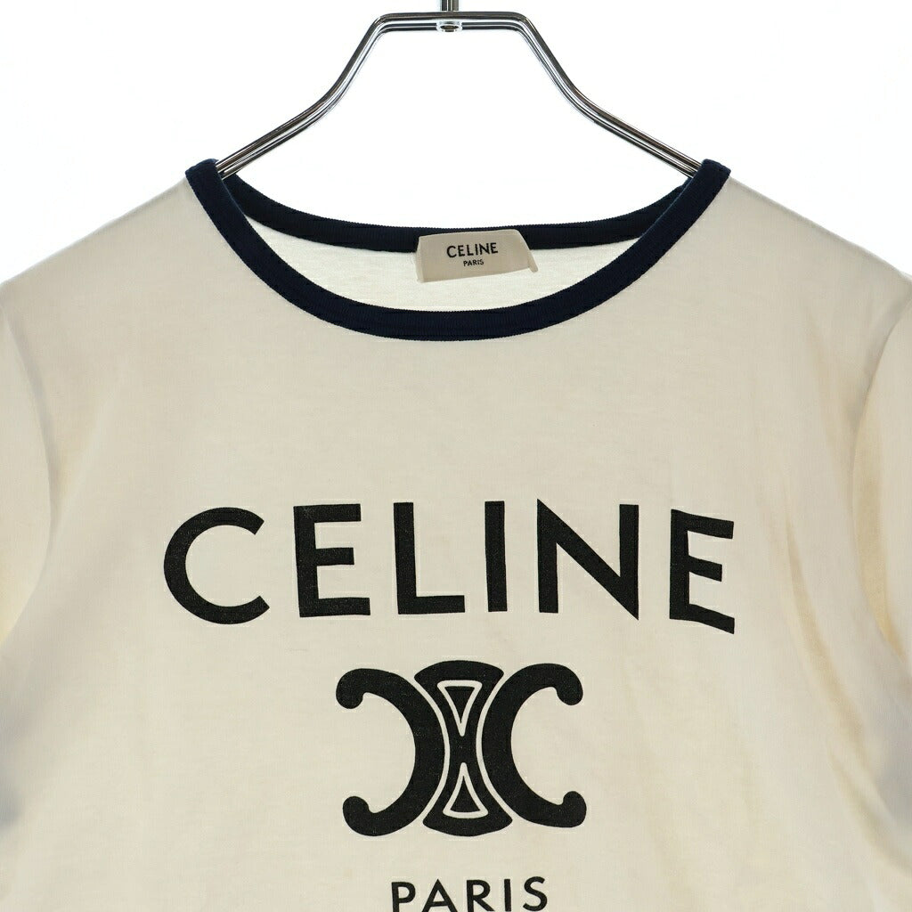 CELINE(セリーヌ) トリオンフ ロゴプリント リンガー半袖Tシャツ クルーネックカットソー ホワイト