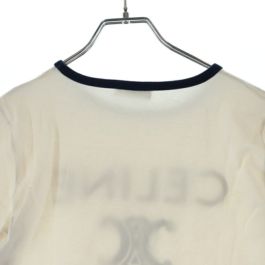 CELINE(セリーヌ) トリオンフ ロゴプリント リンガー半袖Tシャツ クルーネックカットソー ホワイト