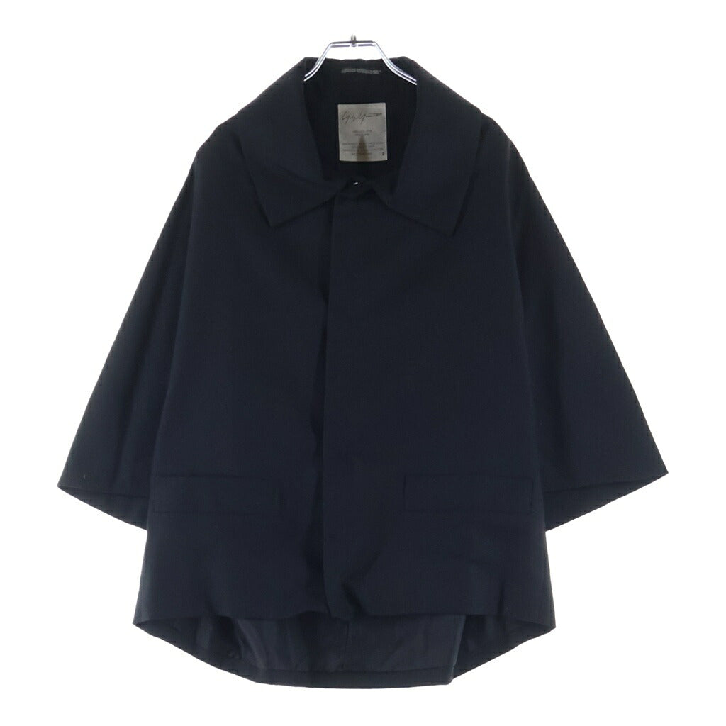 Yohji Yamamoto(ヨウジヤマモト) 比翼仕立て フライフロントポケット 七分丈ウールジャケット ブラック FD-J08-126
