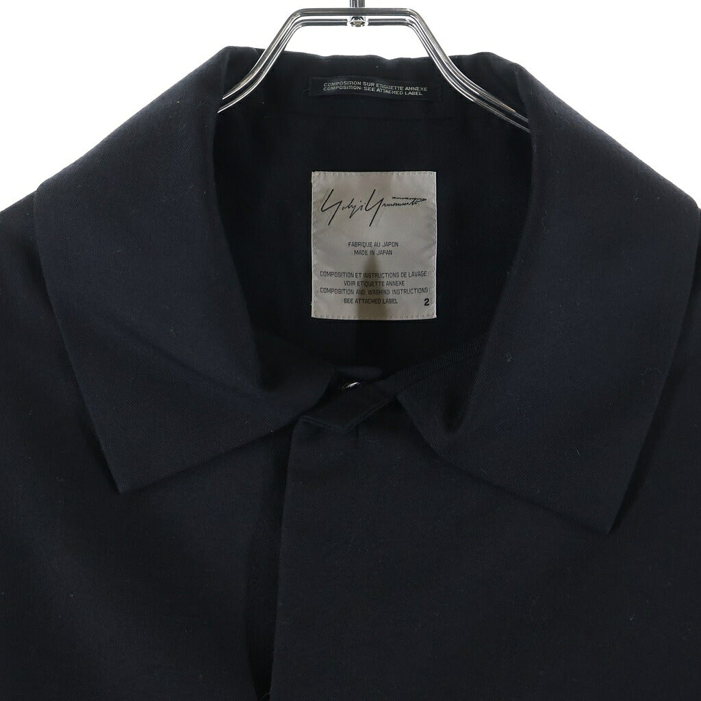 Yohji Yamamoto(ヨウジヤマモト) 比翼仕立て フライフロントポケット 七分丈ウールジャケット ブラック FD-J08-126