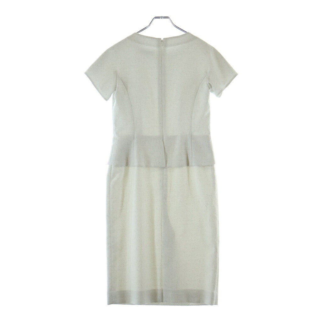 NO BRAND(ノーブランド) HANAE MORI ハナエ モリ バックジップ リボンデザイン 半袖ロングワンピース ホワイト 25-94708-98