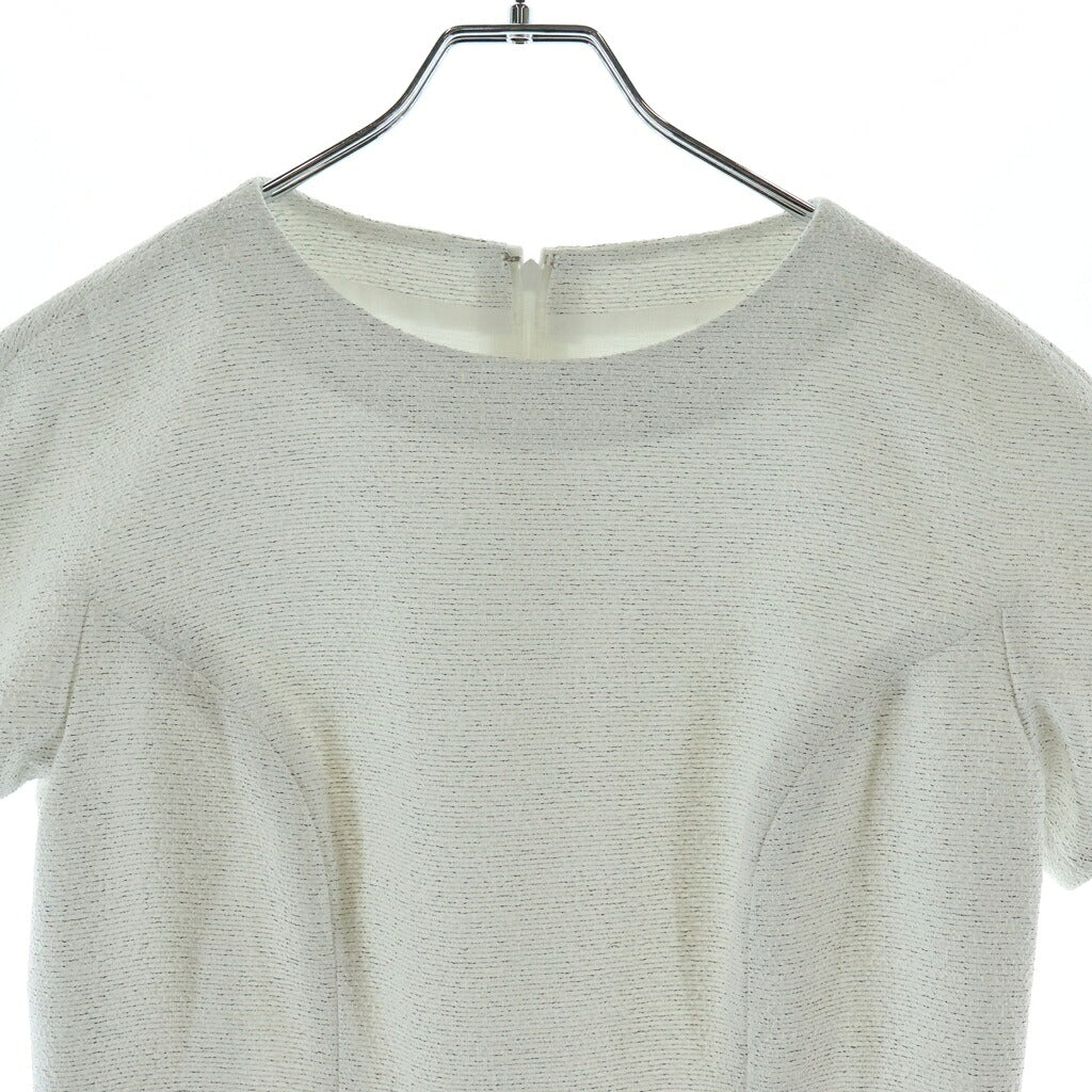 NO BRAND(ノーブランド) HANAE MORI ハナエ モリ バックジップ リボンデザイン 半袖ロングワンピース ホワイト 25-94708-98