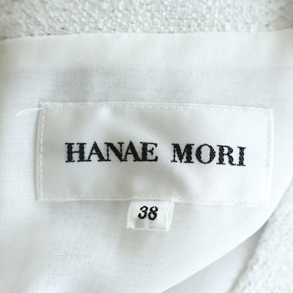 NO BRAND(ノーブランド) HANAE MORI ハナエ モリ バックジップ リボンデザイン 半袖ロングワンピース ホワイト 25-94708-98