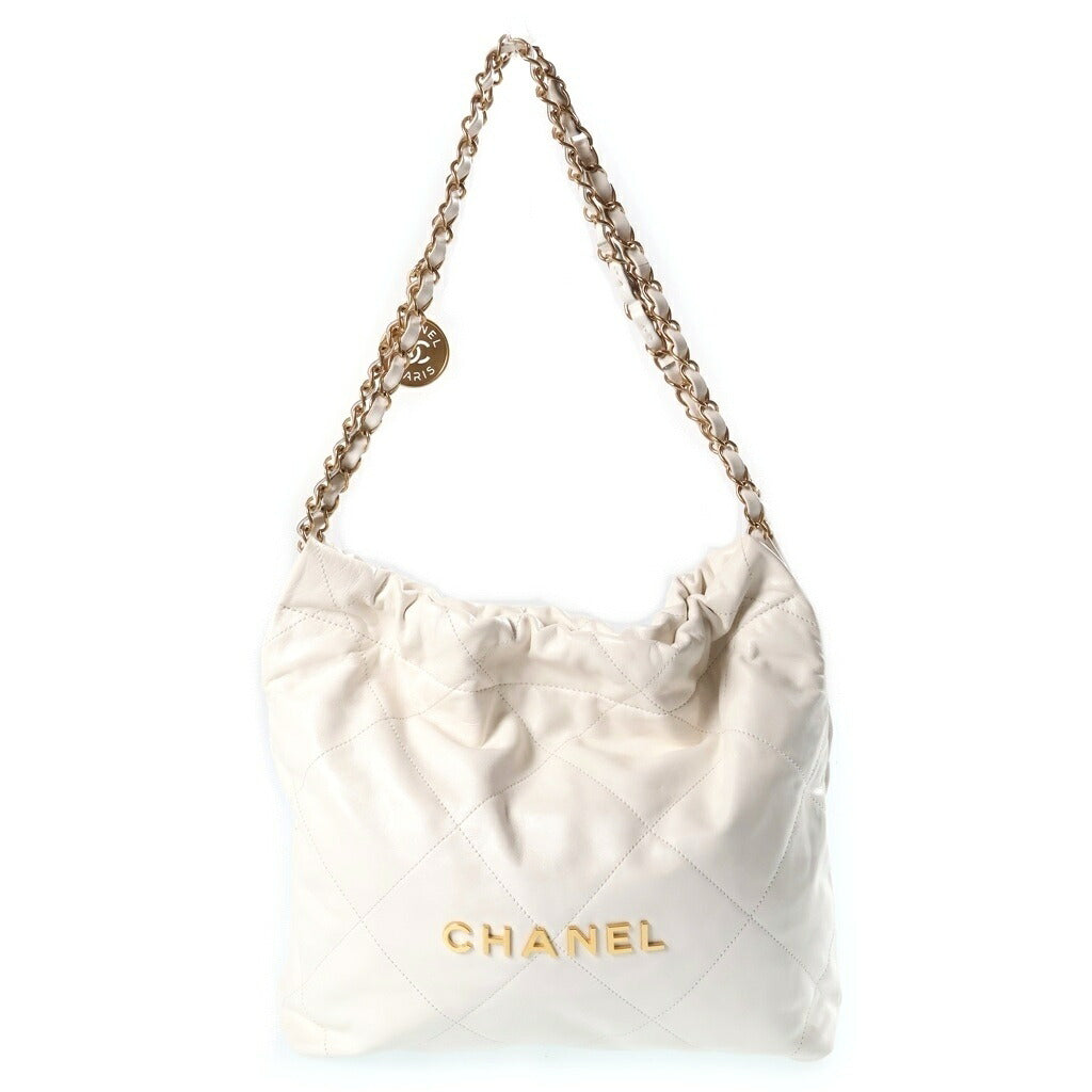 CHANEL(シャネル) シャネル22 スモール ワンショルダーバッグ トートバッグ ホワイト ゴールド金具 レザー プレート AS3260
