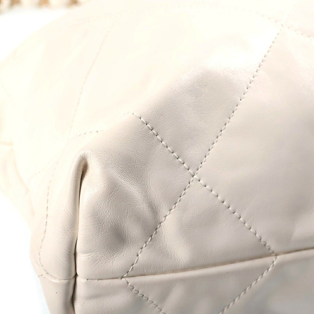 CHANEL(シャネル) シャネル22 スモール ワンショルダーバッグ トートバッグ ホワイト ゴールド金具 レザー プレート AS3260