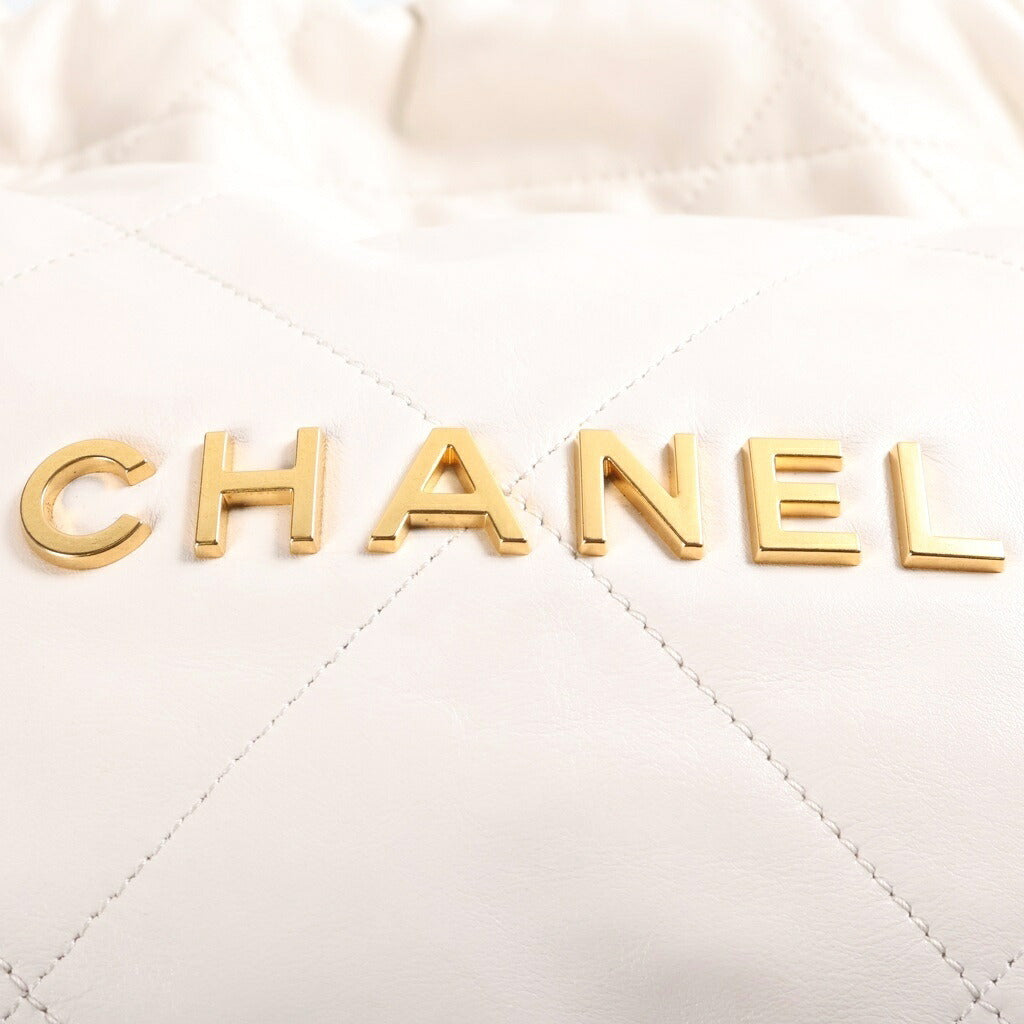 CHANEL(シャネル) シャネル22 スモール ワンショルダーバッグ トートバッグ ホワイト ゴールド金具 レザー プレート AS3260