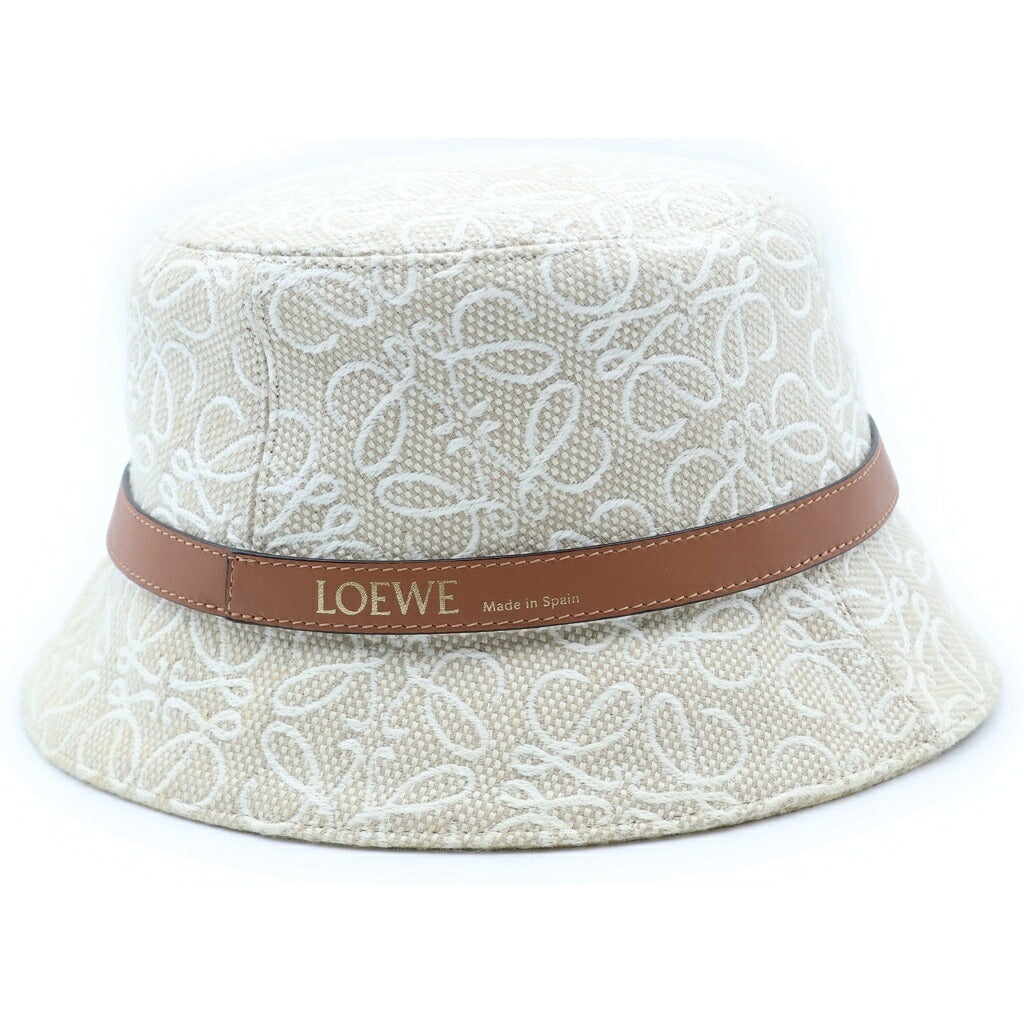 LOEWE(ロエベ) アナグラム バケットハット ベージュ コットン×レザー K820HB1X05