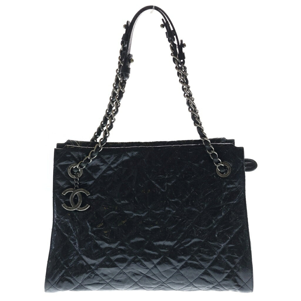 CHANEL(シャネル) マトラッセ キャビアスキン レザー チェーントート バッグ ブラック シルバー金具 18番台