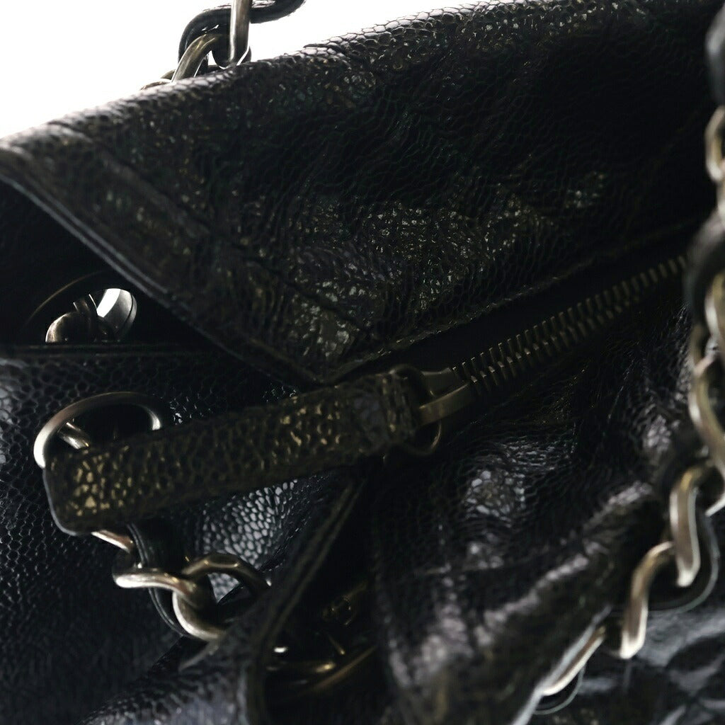 CHANEL(シャネル) マトラッセ キャビアスキン レザー チェーントート バッグ ブラック シルバー金具 18番台