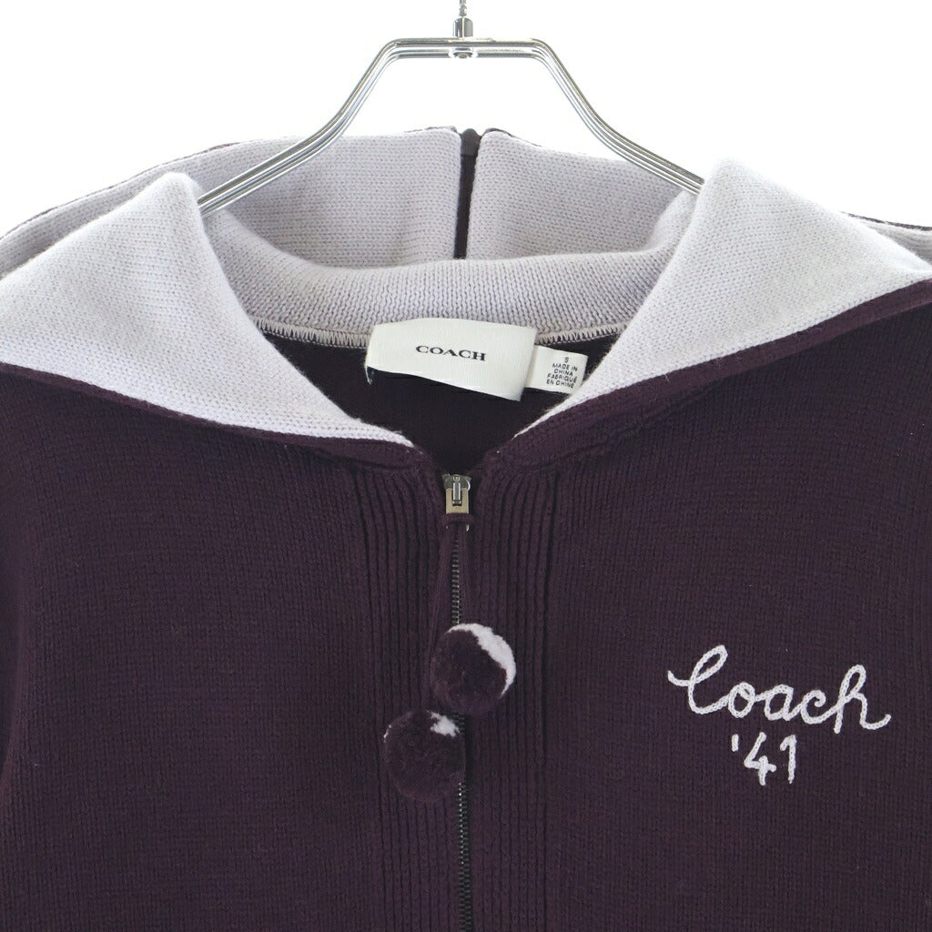 COACH(コーチ) ロゴ刺繍セーラーカラー ジップアップニットパーカー カーディガン ボルドー ワインレッド 132154
