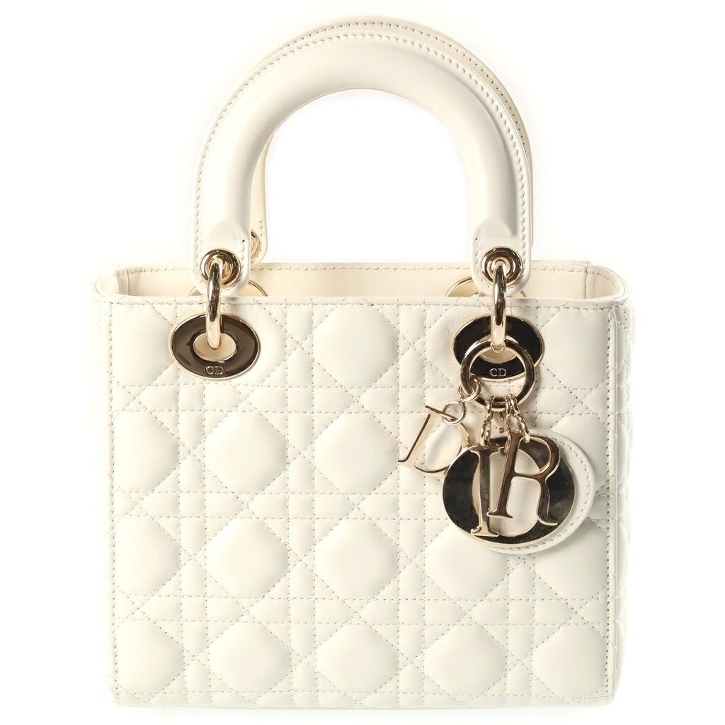 Christian Dior(クリスチャンディオール) マイレディディオール カナージュ スモール ラムスキン レザー 2WAY ハンド ショルダーバッグ ゴールド金具 ホワイト