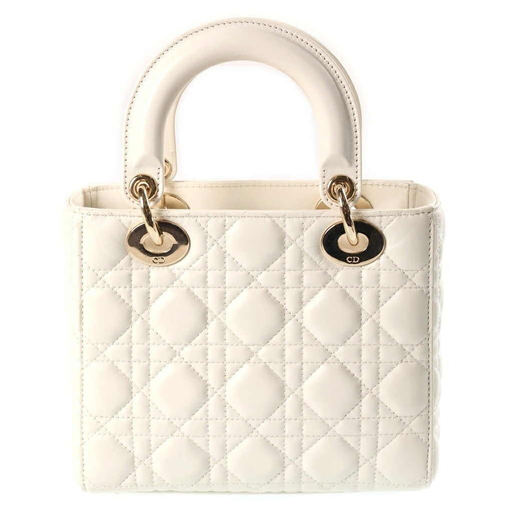 Christian Dior(クリスチャンディオール) マイレディディオール カナージュ スモール ラムスキン レザー 2WAY ハンド ショルダーバッグ ゴールド金具 ホワイト
